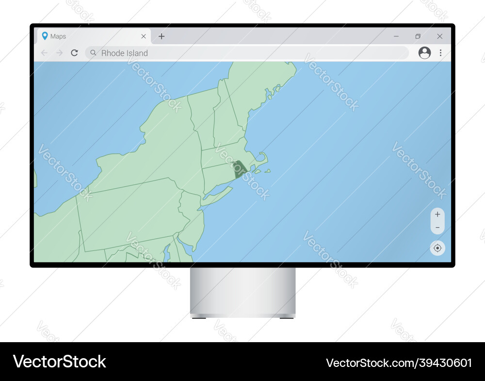 Computer Monitor with Rhode Island Map Vector Image
