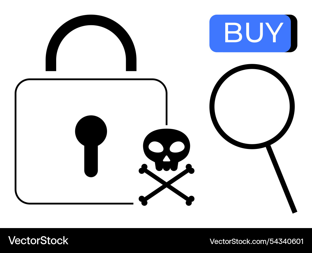 Cybersecurity elements with a lock skull Vector Image