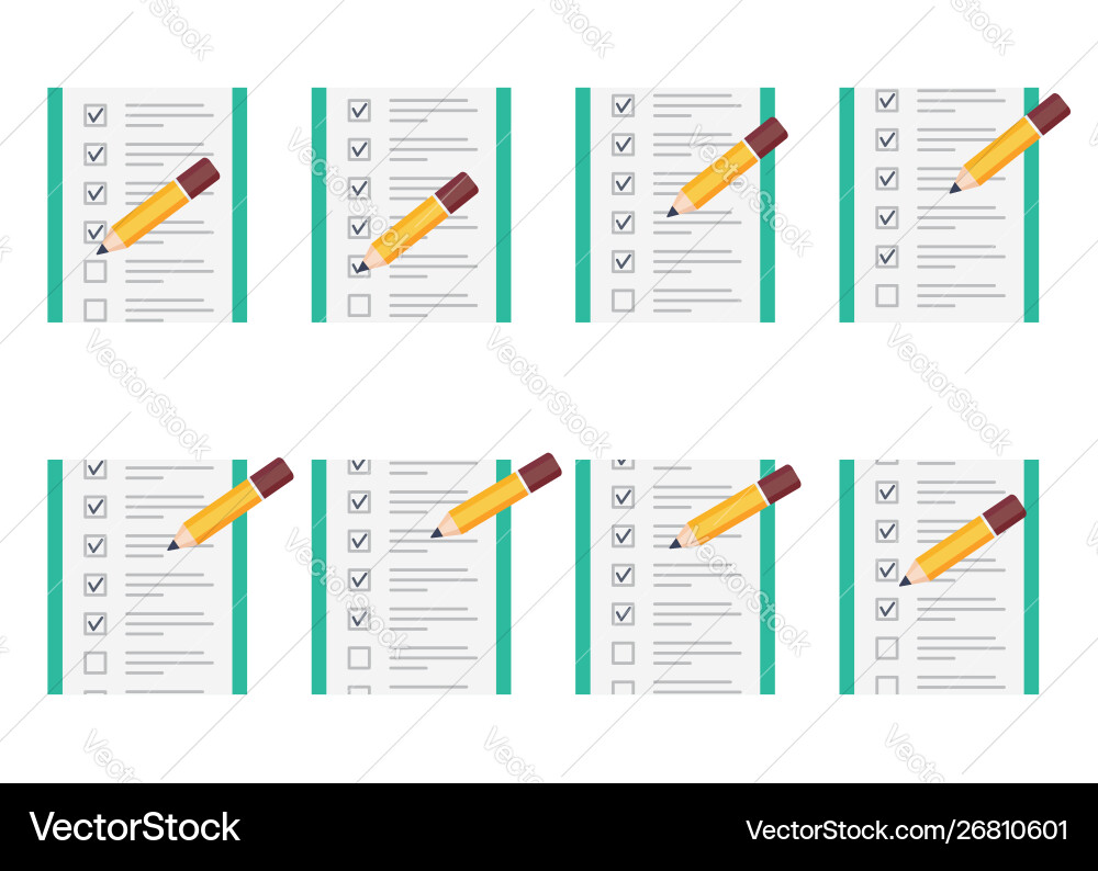 Pencil checking on to do list animation sprite Pencil checking on to do list animation sprite vector image