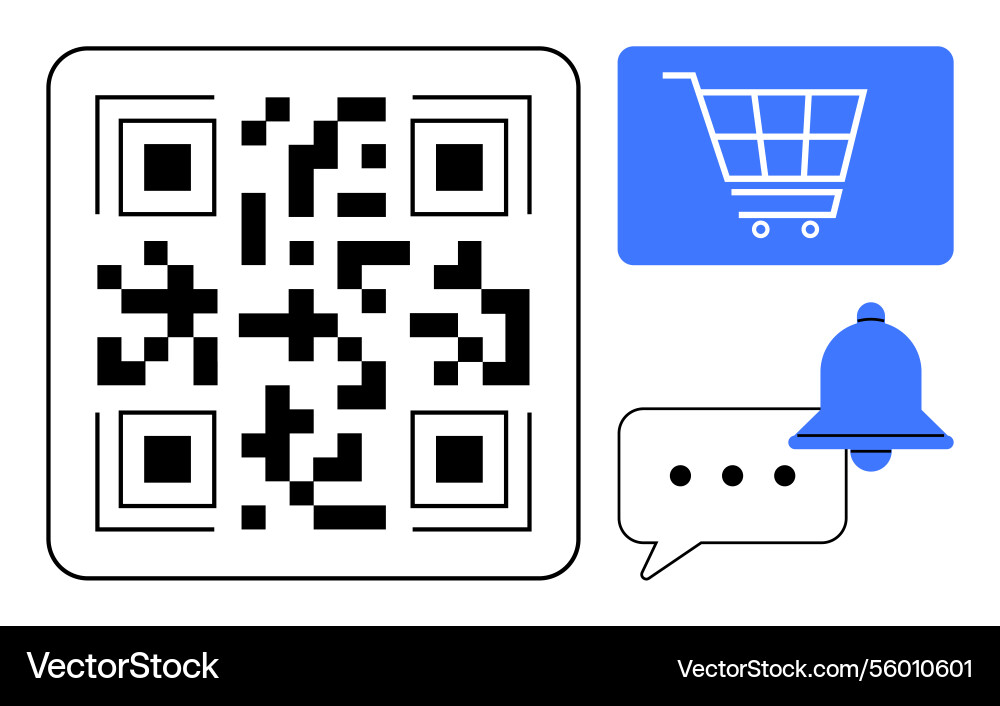 Qr code with shopping cart notification bell Qr code with shopping cart notification bell vector image