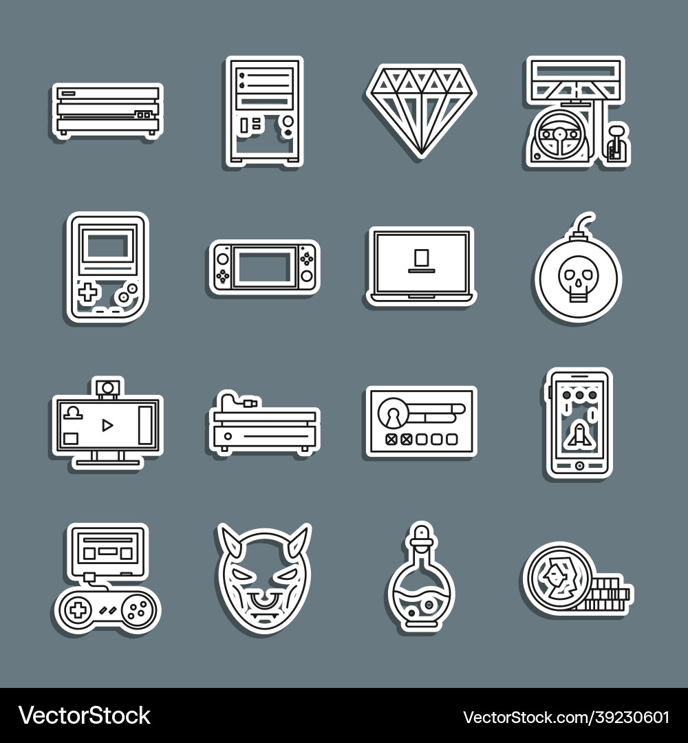 Set line coin for game mobile and playing bomb vector image