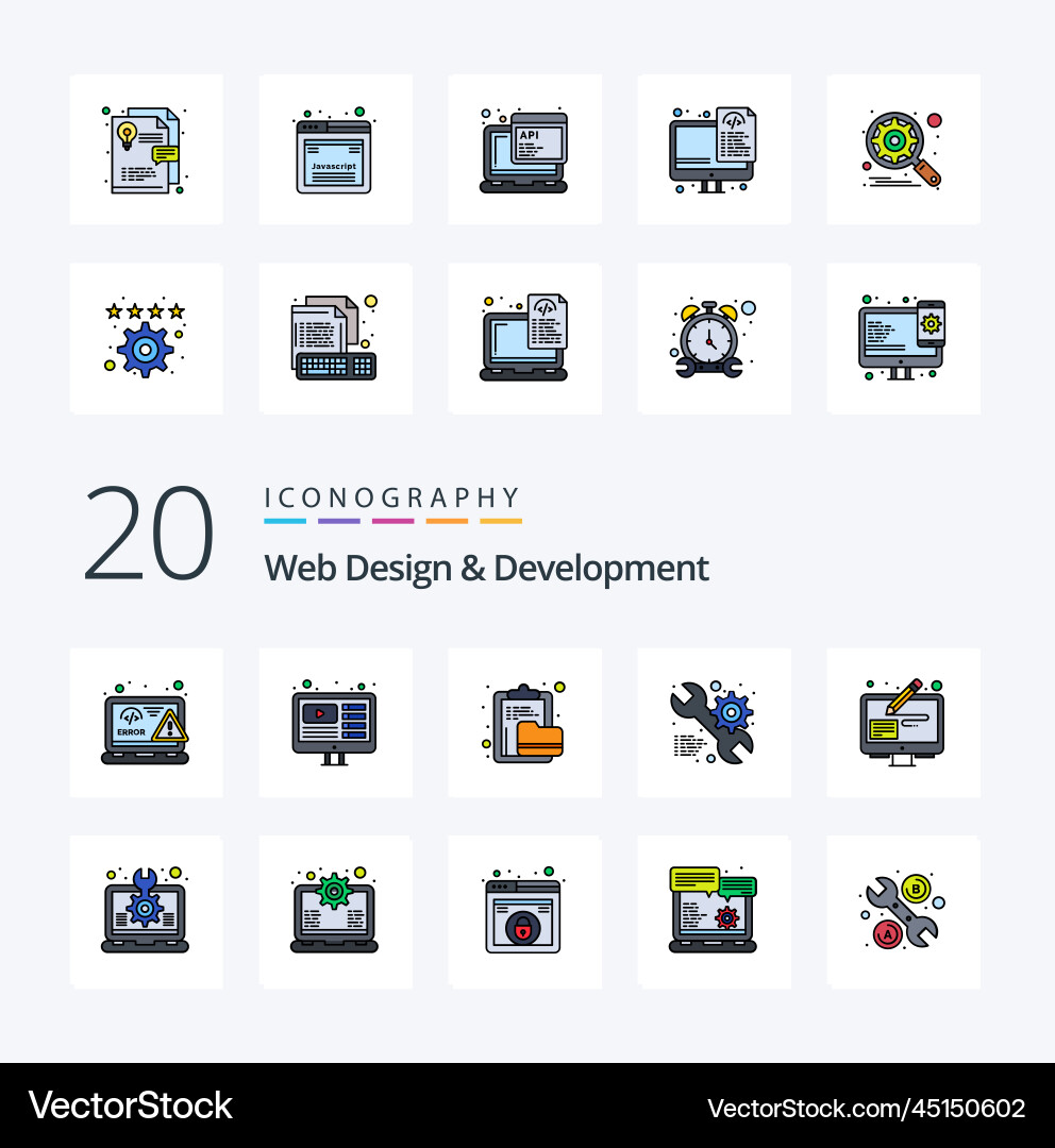 20 web design and development line filled color vector image