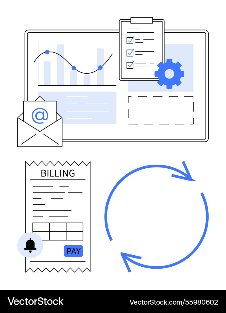Business workflow elements with analytics billing Business workflow elements with analytics billing vector image