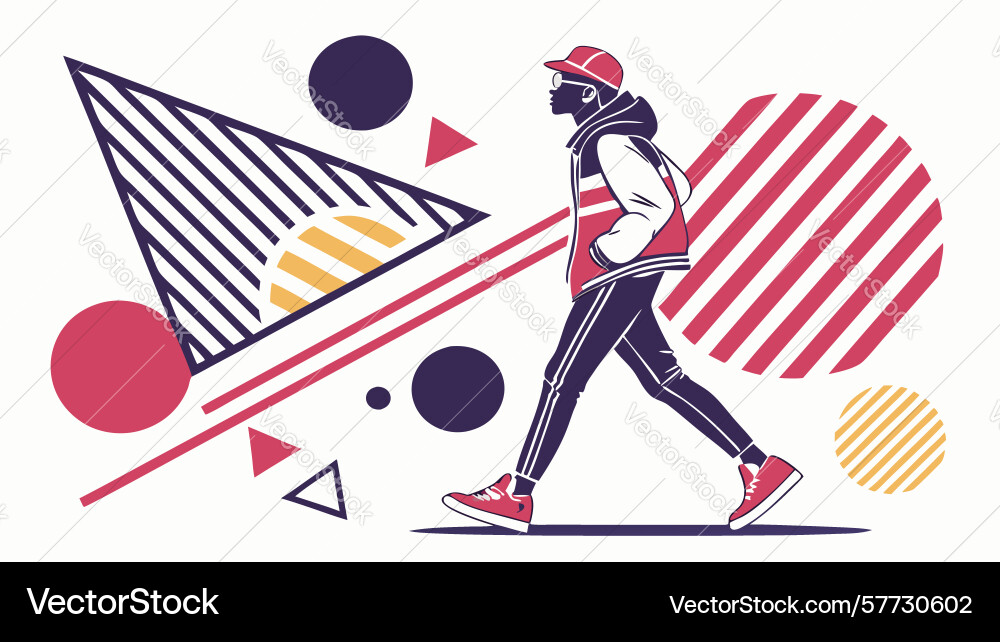 Dynamic runner with abstract geometric background vector image