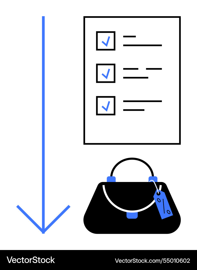 Flowchart with checklist and handbag suggesting Flowchart with checklist and handbag suggesting vector image
