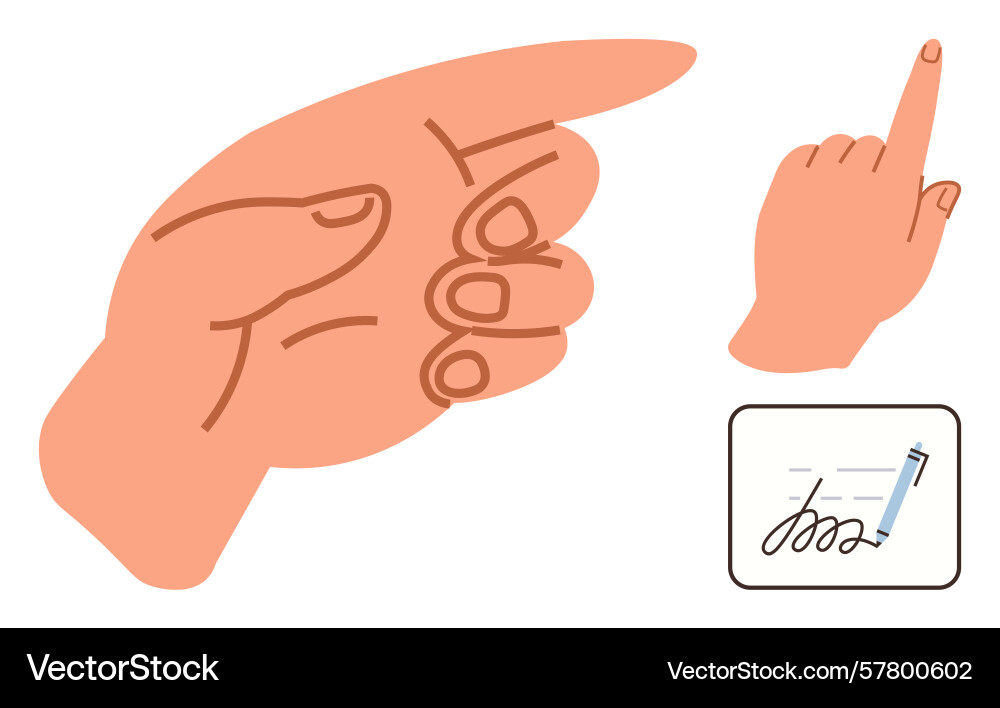 Hand gestures for pointing signing and directing Hand gestures for pointing signing and directing vector image