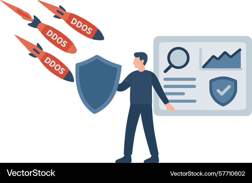Man defending against ddos attacks with shield Man defending against ddos attacks with shield vector image