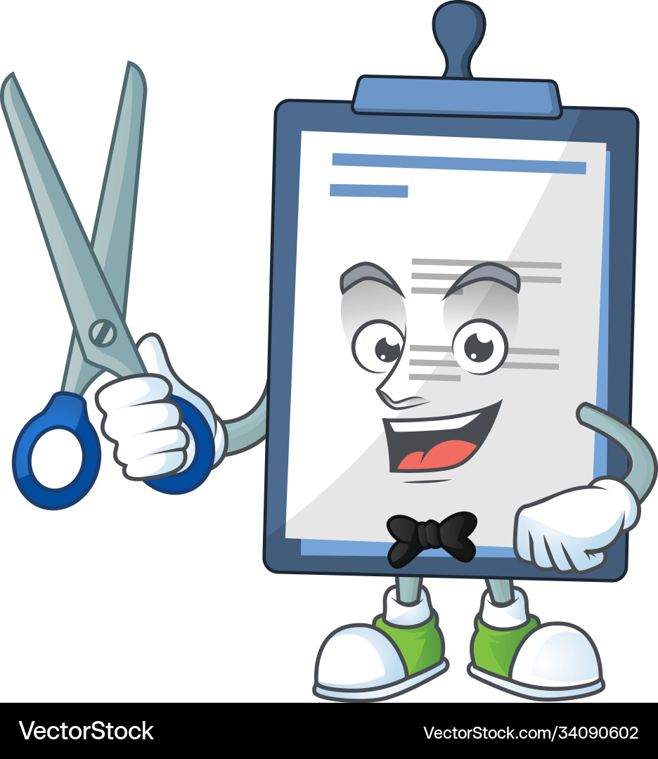 Niedlicher Barber medizinische Note Cartoon mit Schere Niedlicher Barber medizinische Note Cartoon mit Schere vektorbild
