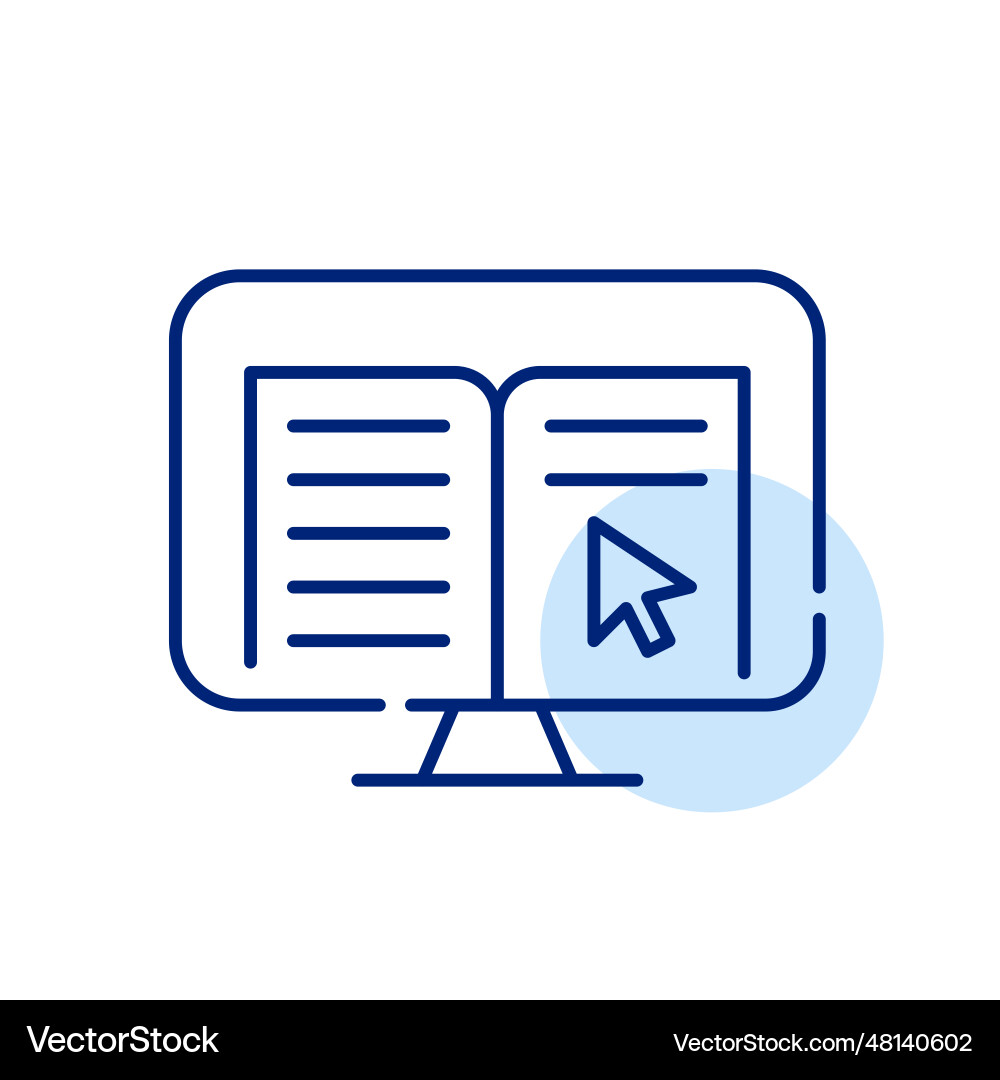 Reading electronic book on desktop computer pixel Vector Image