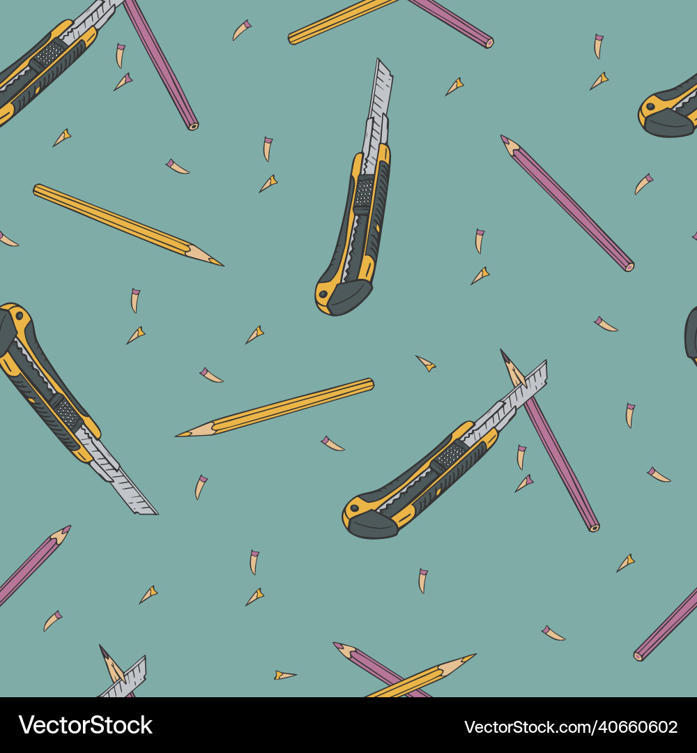 Seamless pattern with boxcutter color pencils Seamless pattern with boxcutter color pencils vector image