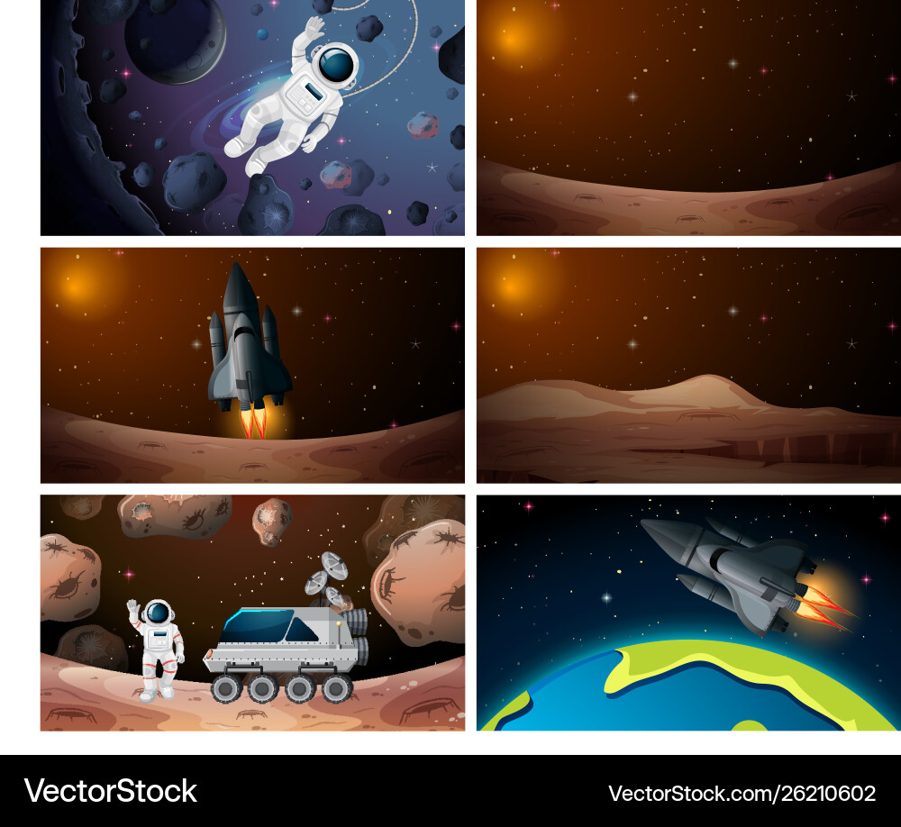Set different outer space scenes vector image