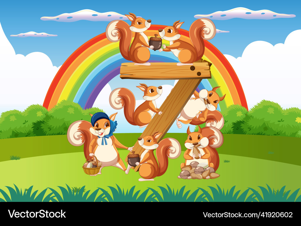Seven squirrel attached to number Seven squirrel attached to number vector image
