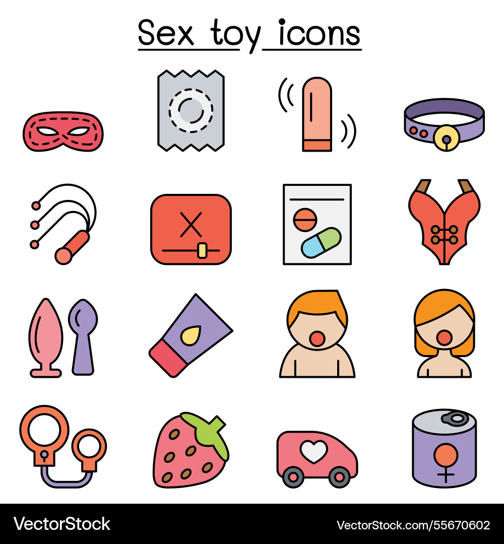 Sex toy icon set in color line style Sex toy icon set in color line style vector image