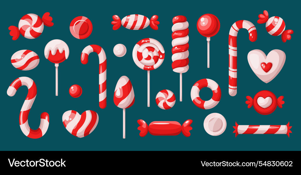 Traditional christmas candies flat color objects Traditional christmas candies flat color objects vector image