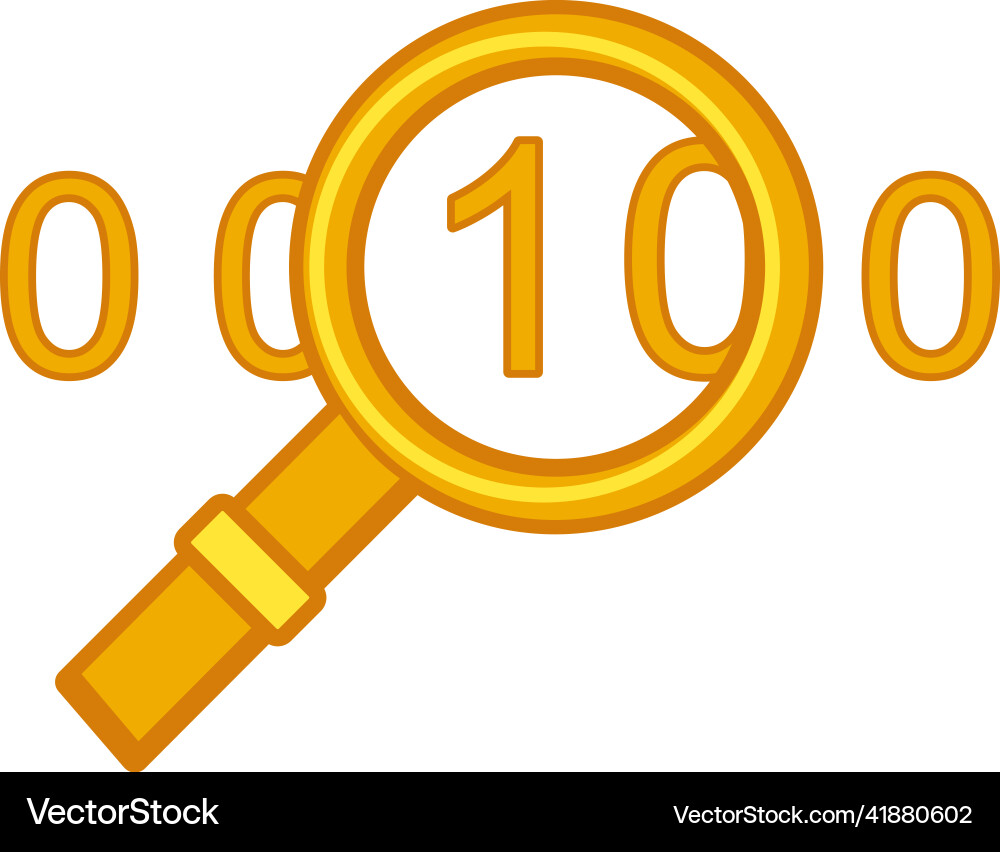 Yellow binary search icon 0 and 1 in magnifying Yellow binary search icon 0 and 1 in magnifying vector image