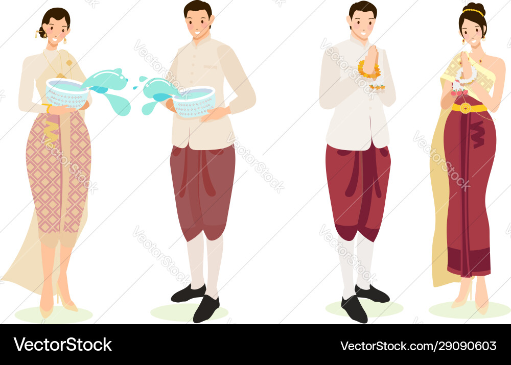 Cute thai couple in traditional dress Cute thai couple in traditional dress vector image