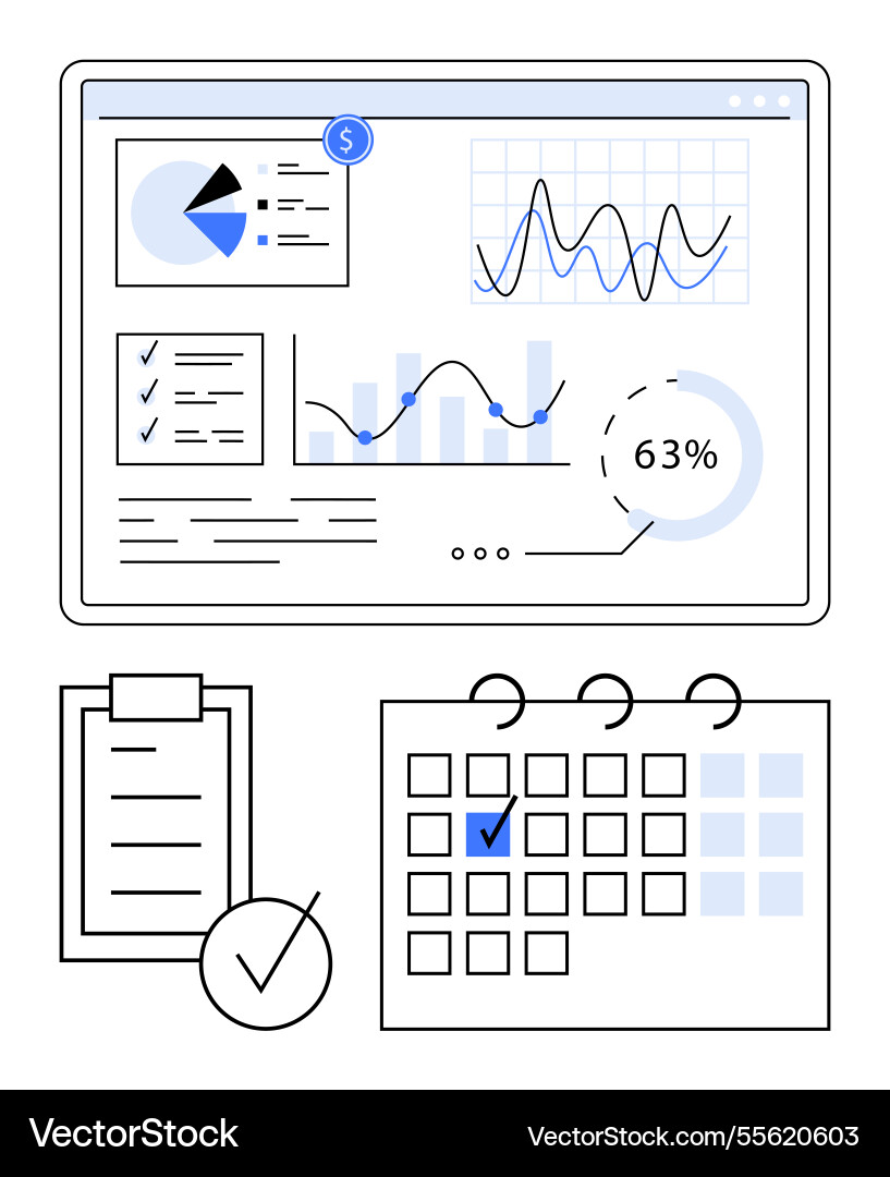 Data dashboard with analytics checklist Data dashboard with analytics checklist vector image