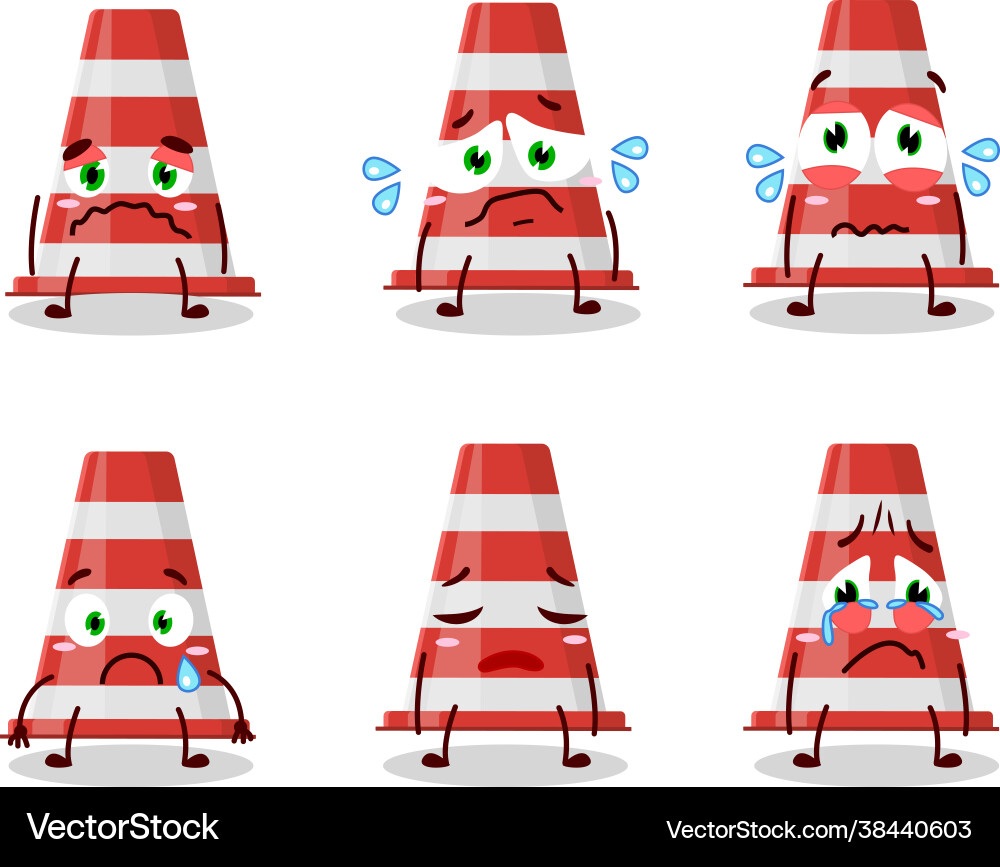 Red traffic cone character with sad expression Red traffic cone character with sad expression Vector Image