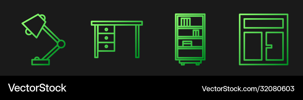 Set line library bookshelf table lamp office Set line library bookshelf table lamp office vector image