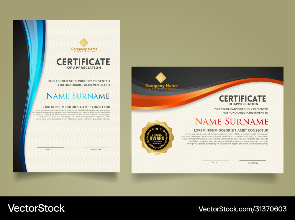 Set modern certificate template with flow lines Vector Image