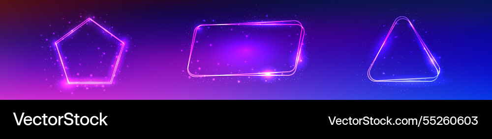 Set of three neon double frames with shining Set of three neon double frames with shining vector image