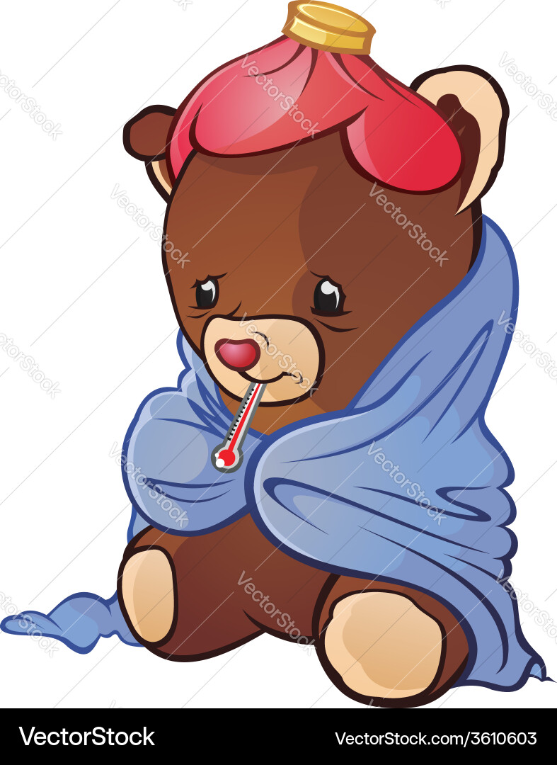 Sick teddy bear cartoon character Royalty Free Vector Image