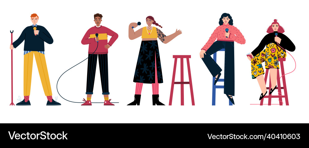 Stand-up show set speech by men and girls Stand-up show set speech by men and girls vector image