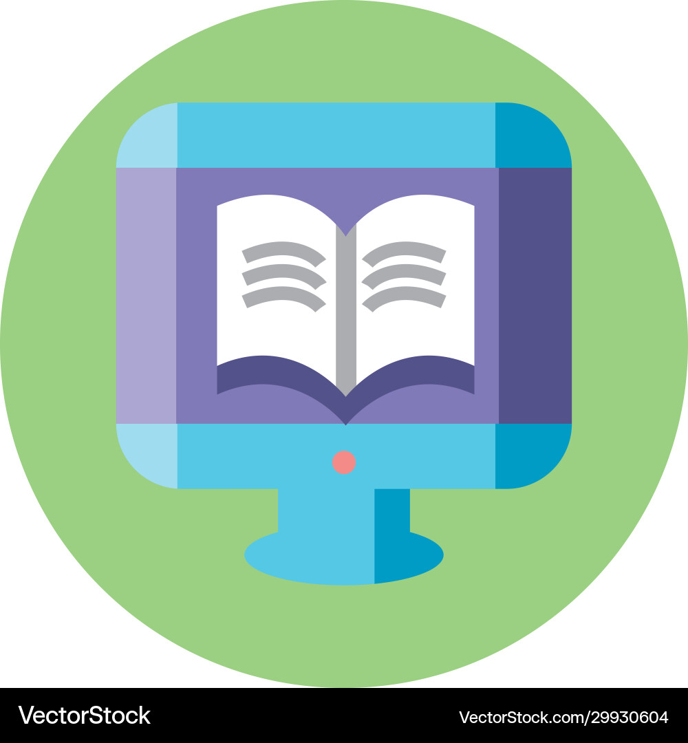Computer with academic book icon colorful block vector image