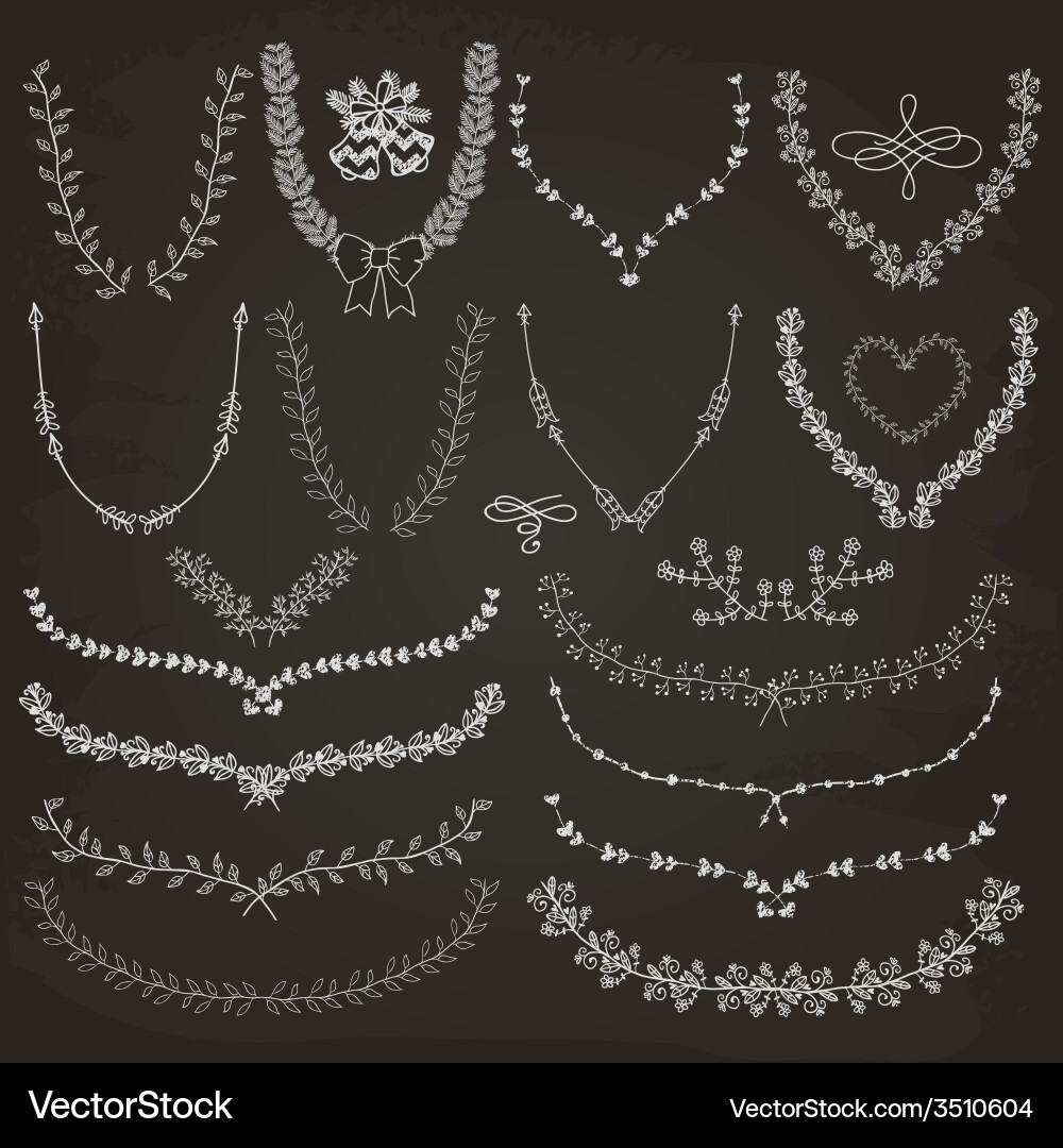 Floral Wreath Set - Hand Drawn vector image