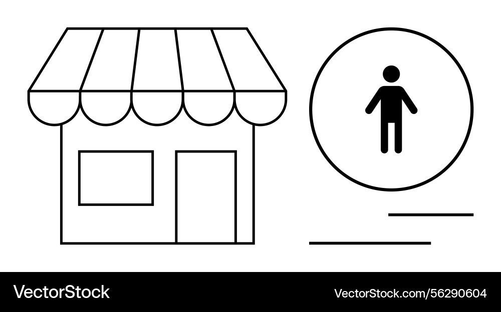 Small storefront with customer icon representing Vector Image
