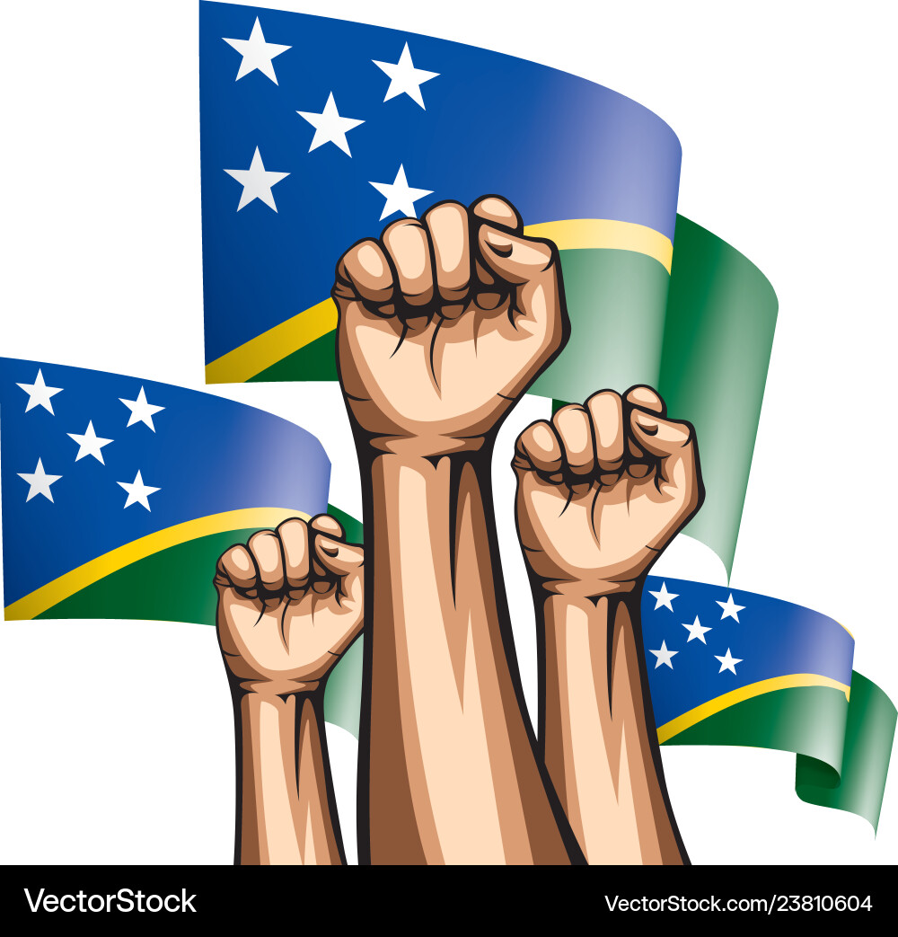 Solomon islands flag and hand on white background Solomon islands flag and hand on white background vector image