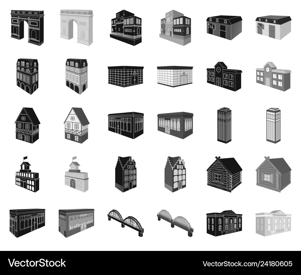 Building and architecture blackmonochrome icons Vector Image