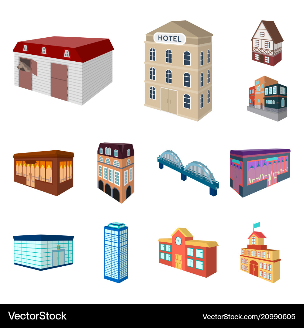 Building and architecture cartoon icons in set Building and architecture cartoon icons in set vector image