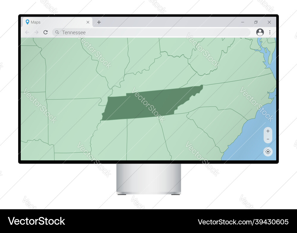 Computer monitor with map of tennessee in browser vector image
