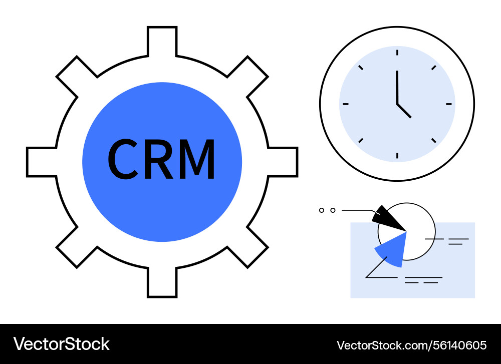 Crm process with gear clock and analytics Crm process with gear clock and analytics vector image