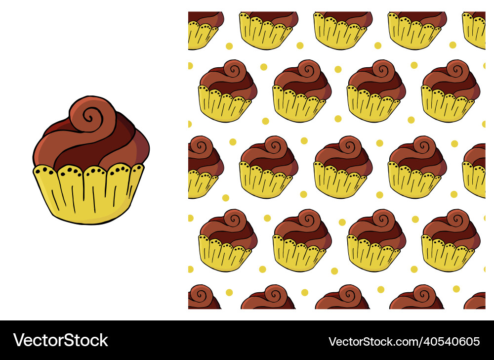 Cupcake muffin set of element and seamless pattern Vector Image