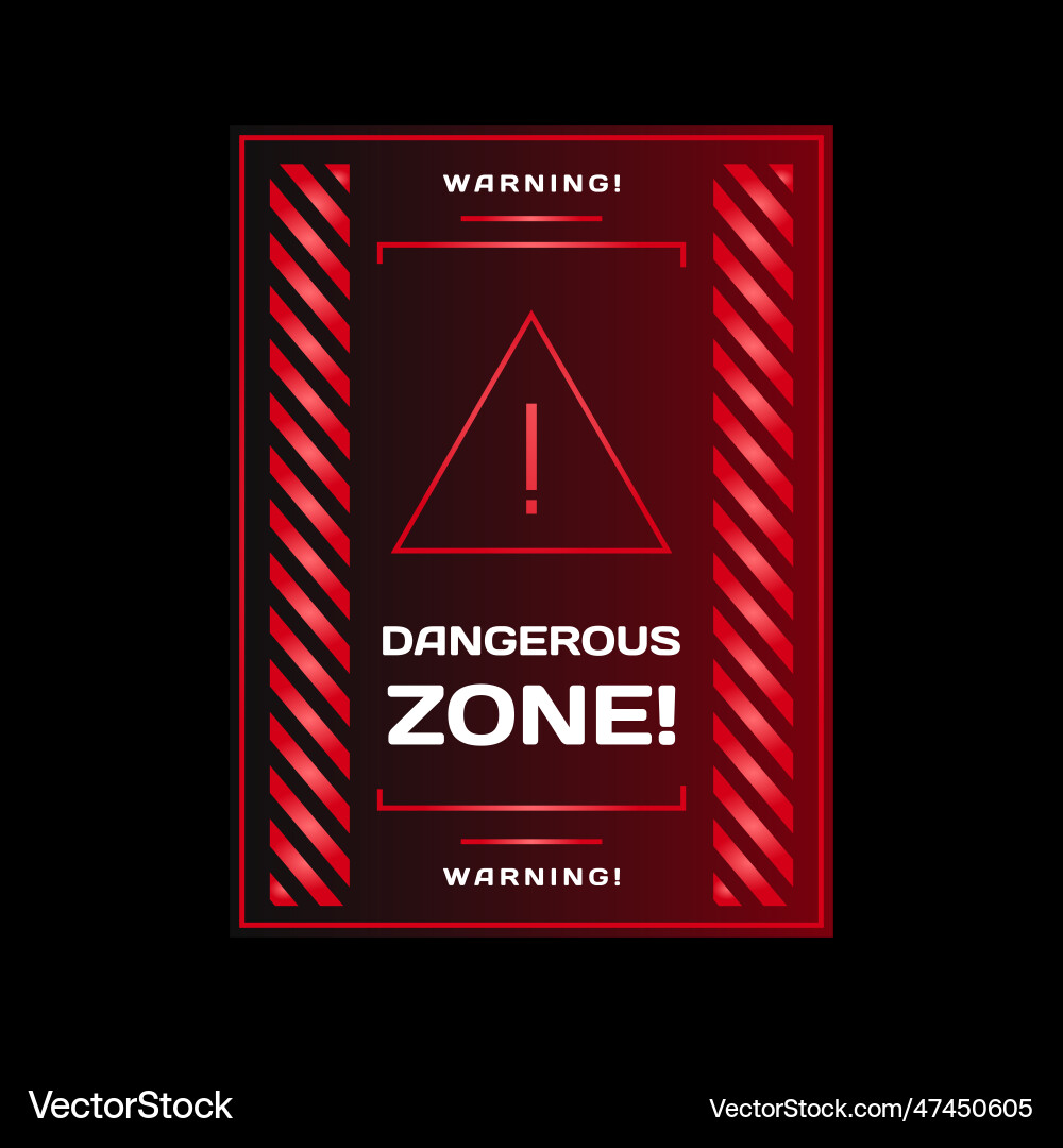 Danger zone warning red frame hud element vector image