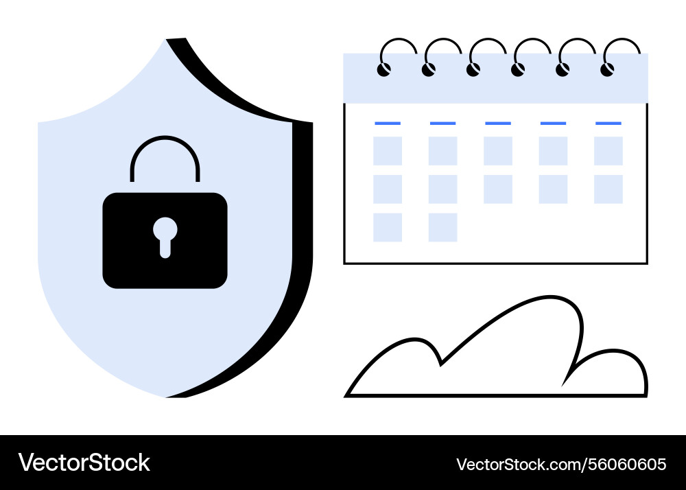 Data security shield calendar and cloud Data security shield calendar and cloud vector image