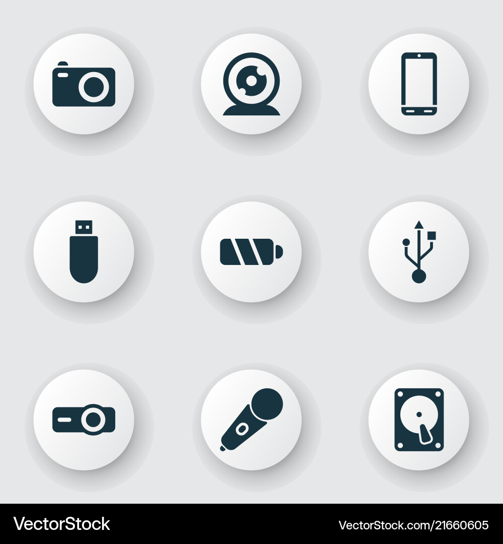 Device icons set with battery projector web Device icons set with battery projector web vector image
