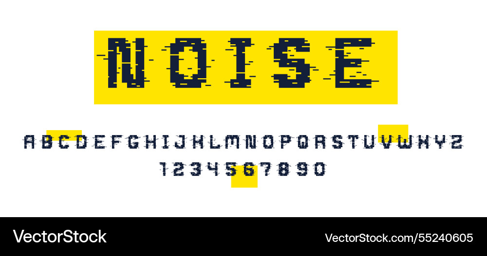 Glitch noisy geometric font in analog style Glitch noisy geometric font in analog style vector image