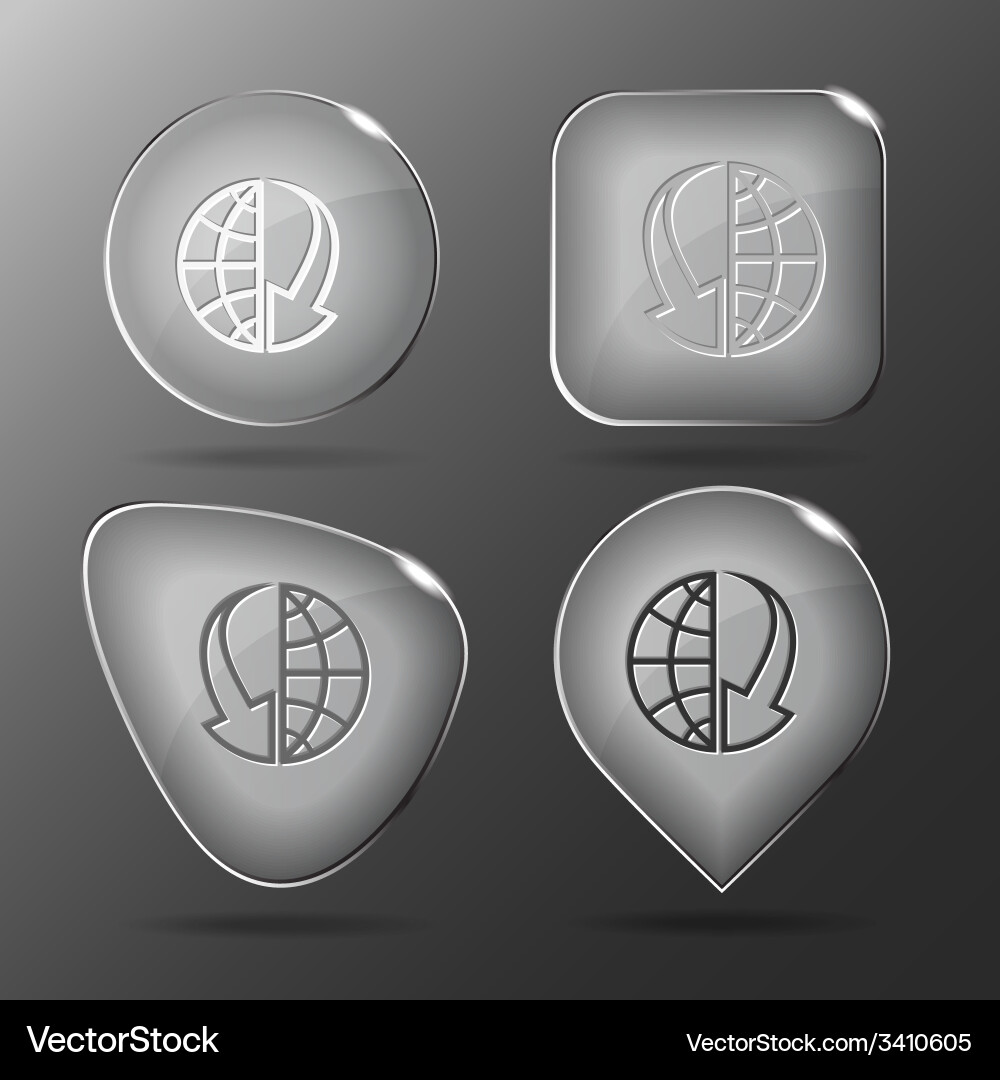 Globe and array down glass buttons vector image