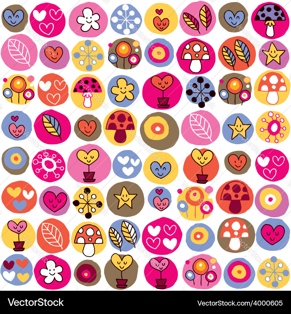 Hearts mushrooms flowers pattern 2 Vector Image