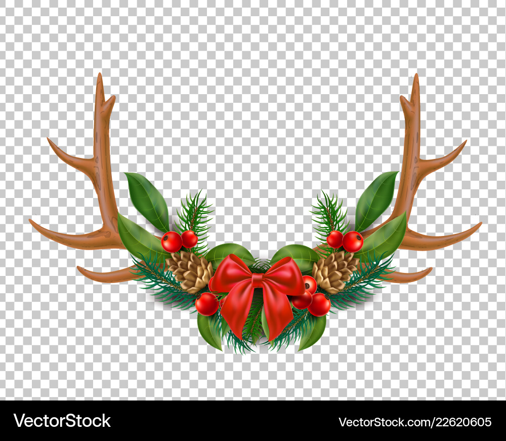 Merry christmas lettering horns bow holly Merry christmas lettering horns bow holly vector image