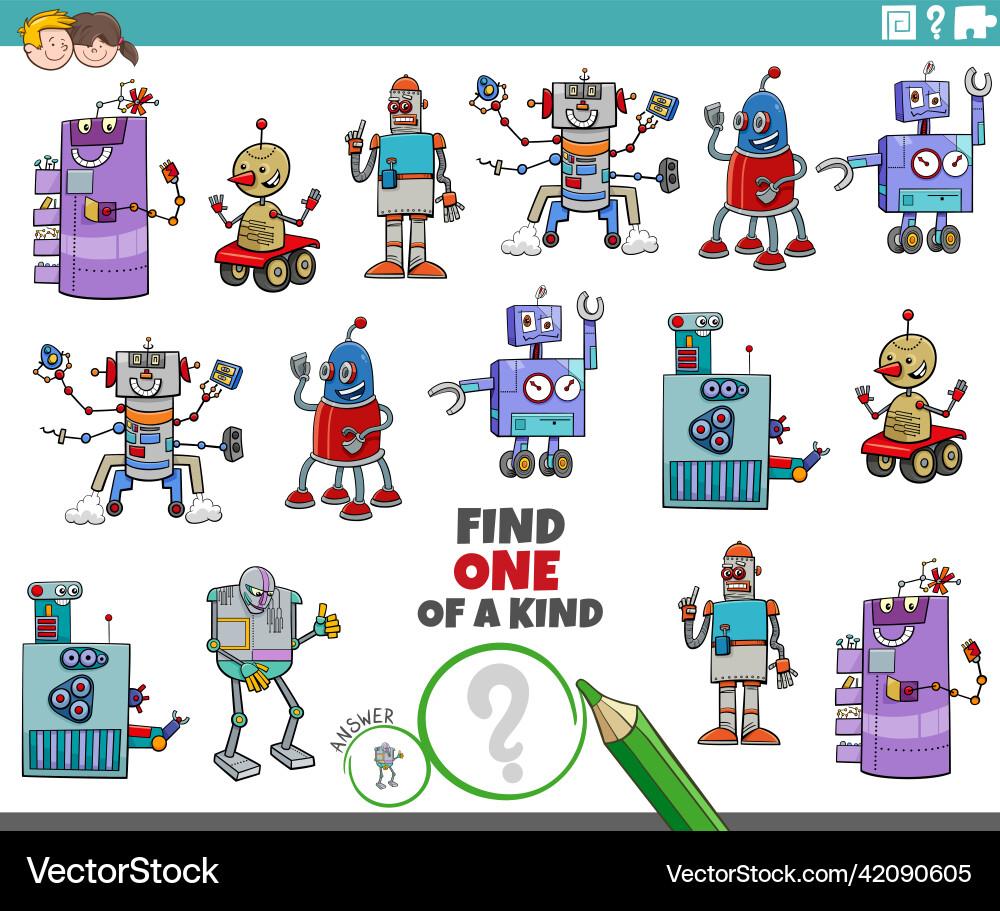 One of a kind game with cartoon robot characters One of a kind game with cartoon robot characters vector image