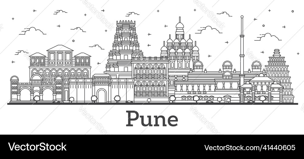 Outline pune india city skyline with historic Outline pune india city skyline with historic vector image