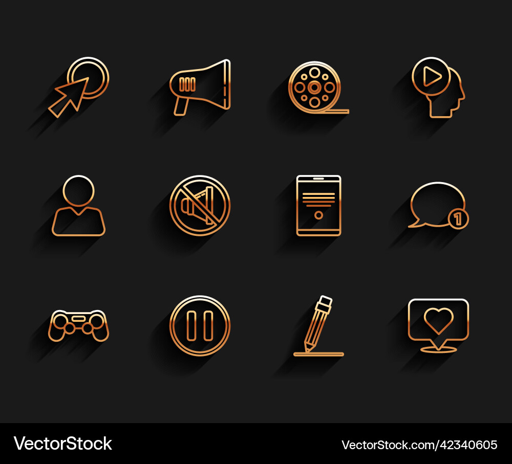 Setzen Sie die Linie Gamepad Pause Taste Pfeil Cursor Setzen Sie die Linie Gamepad Pause Taste Pfeil Cursor vektorbild