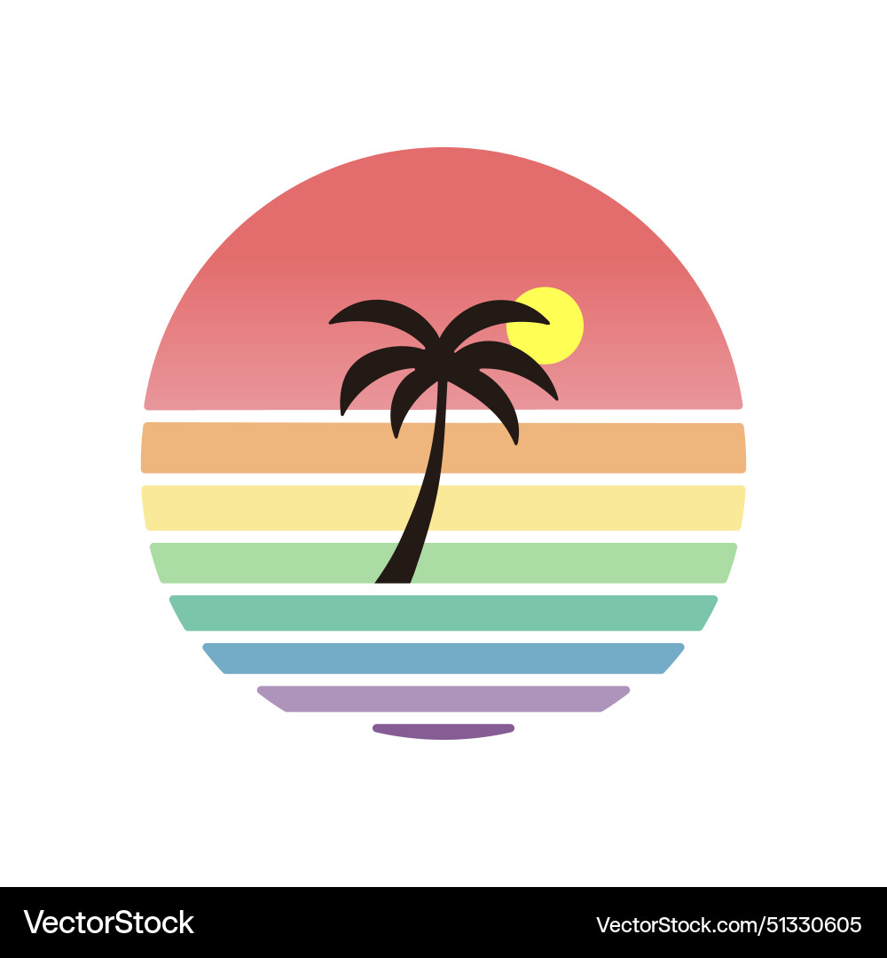 Sunset beach with palm tree Royalty Free Vector Image