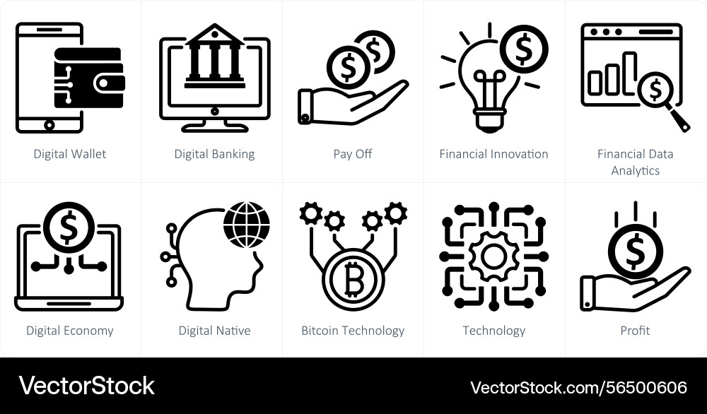 A set of 10 blockchain icons as digital wallet vector image