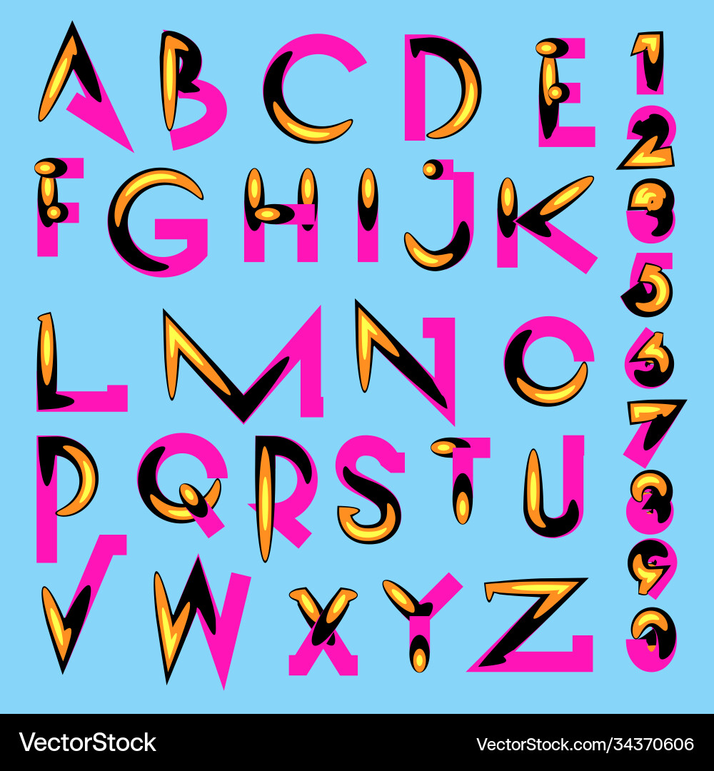 Abstract colorful font and alphabet vector image