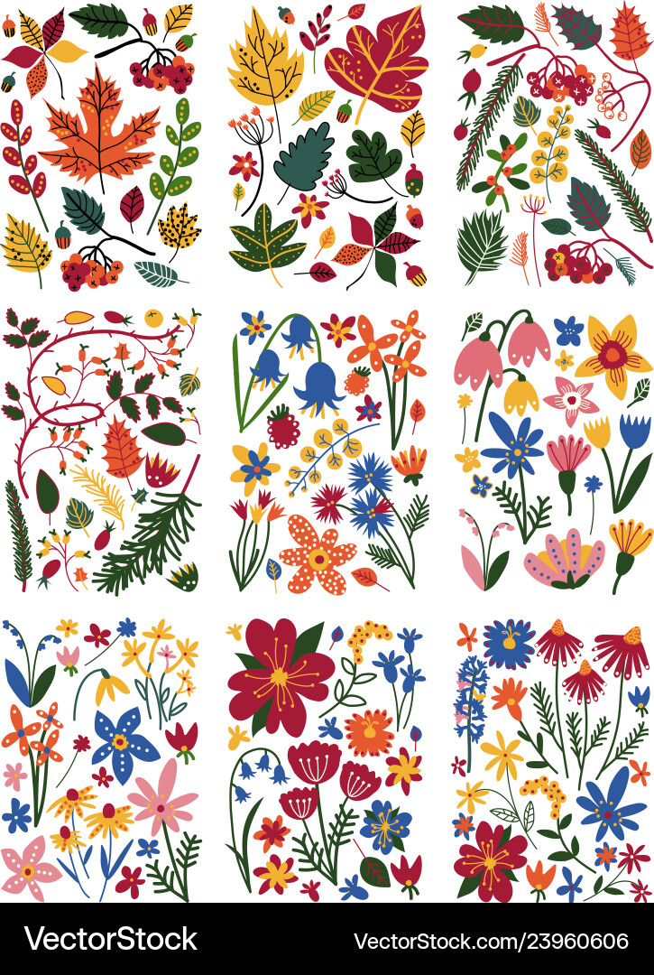 Collection of floral patterns set colorful spring Collection of floral patterns set colorful spring vector image